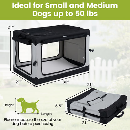 Portable Collapsible Soft Dog Crate for Dogs with 4 Mesh Doors Removable Mat and Storage Pocket-L