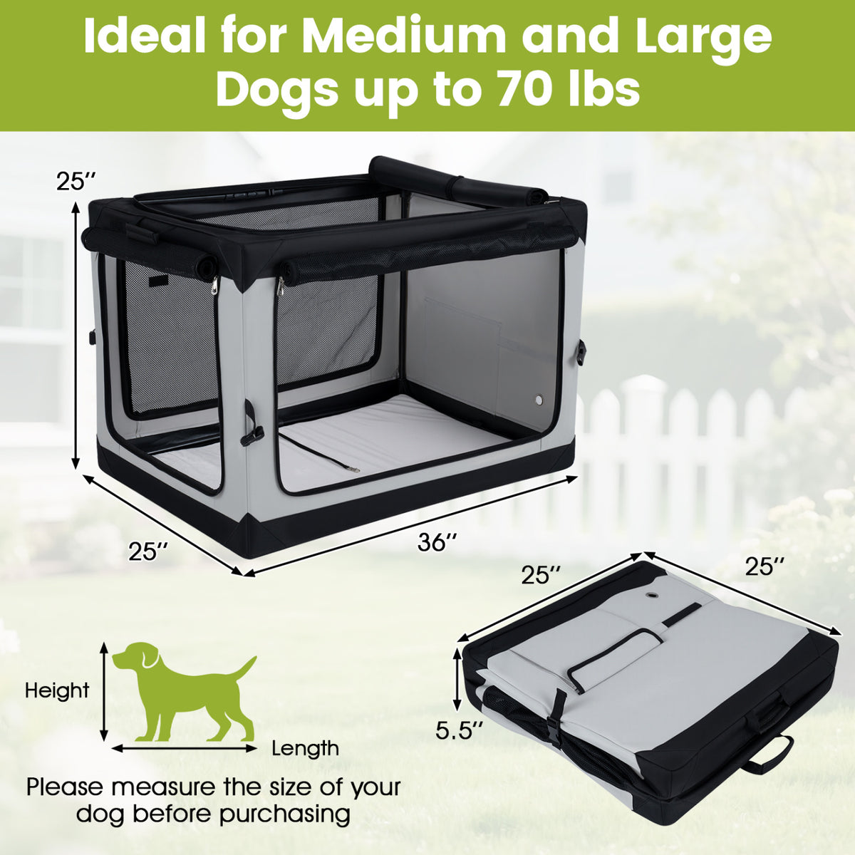 Portable Collapsible Soft Dog Crate for Dogs with 4 Mesh Doors Removable Mat and Storage Pocket-L