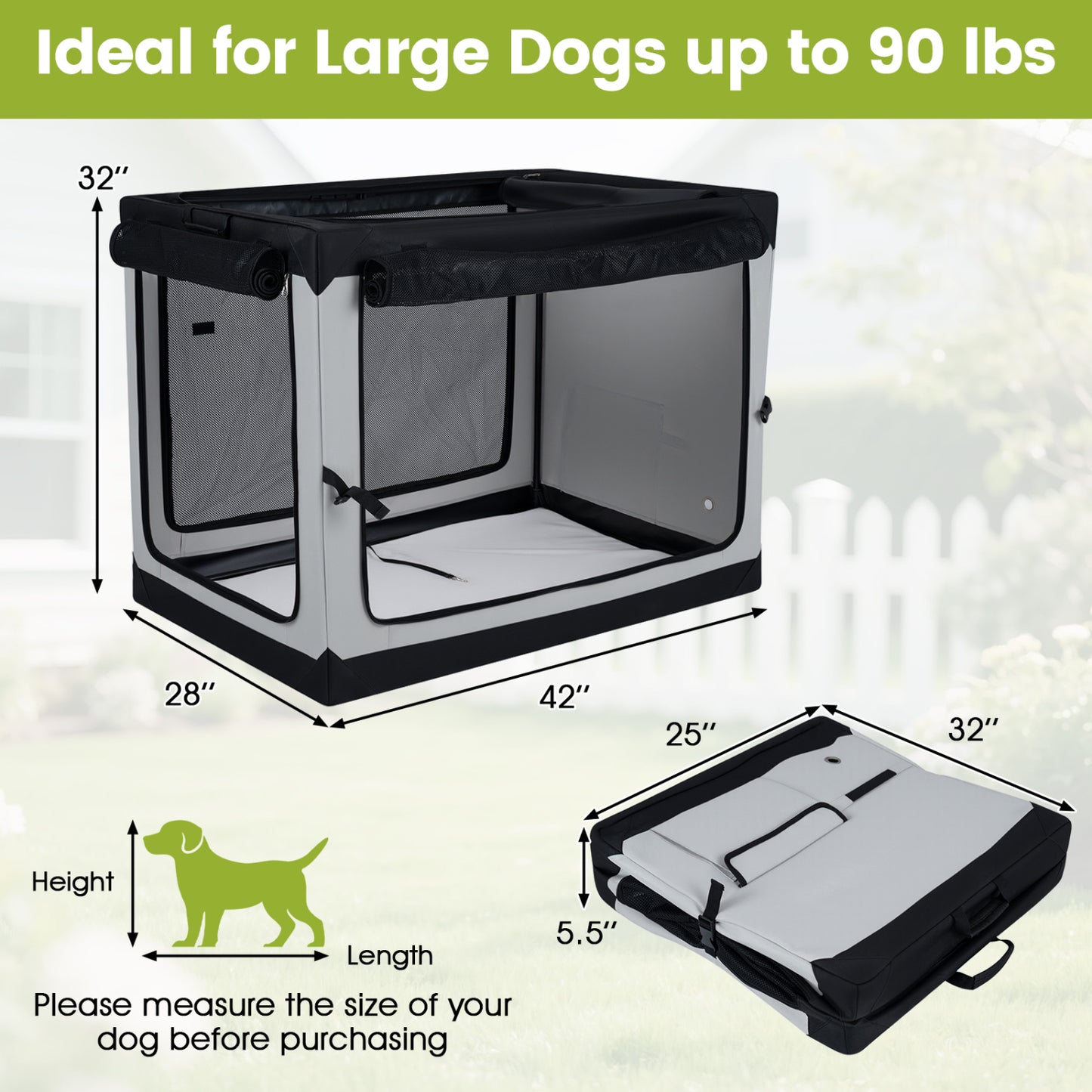 Portable Collapsible Soft Dog Crate for Dogs with 4 Mesh Doors Removable Mat and Storage Pocket-L