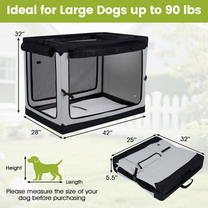Portable Collapsible Soft Dog Crate for Dogs with 4 Mesh Doors Removable Mat and Storage Pocket-L