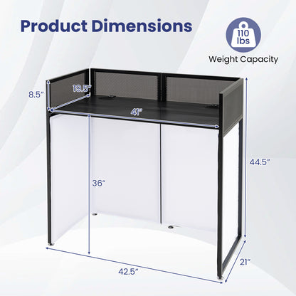 Portable DJ Booth with Adjustable Feet and Detachable Tabletop-Black