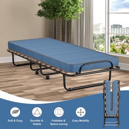 Portable Folding Bed with Memory Foam Mattress and Sturdy Metal Frame Made in Italy-Beige