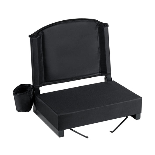 Portable Folding Bleacher Chair with Thick Padded Cushion  Removable Shoulder Strap-Black