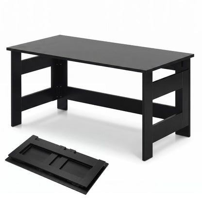 Black portable low floor coffee table with foldable legs, ideal for living room seating and versatile furniture use.
