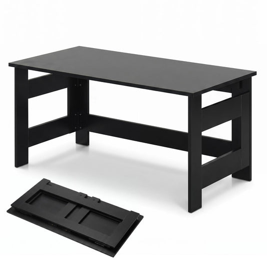 Black portable low floor coffee table with foldable legs, ideal for living room seating and versatile furniture use.