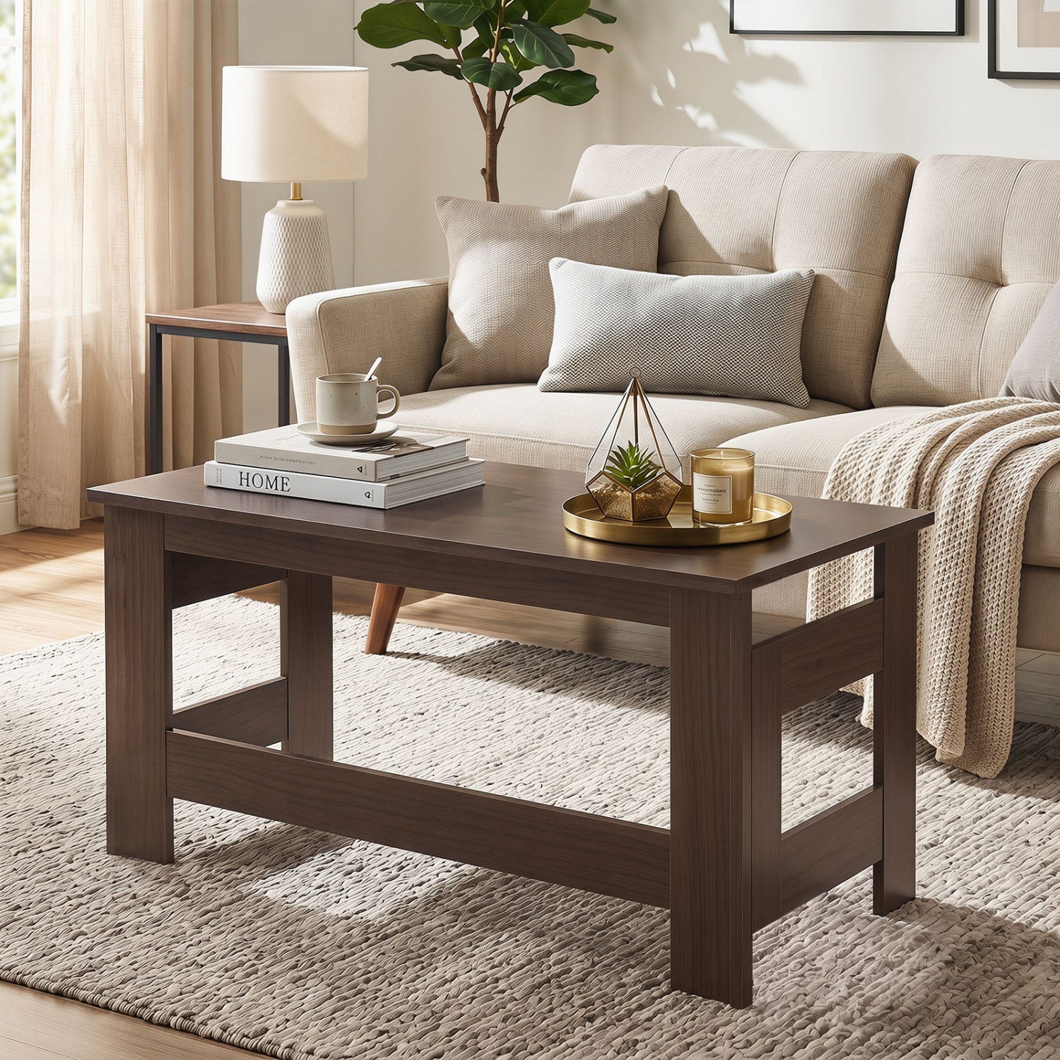 Black portable low floor coffee table with foldable legs, ideal for living room use, by Wilsons Home Store.