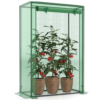 Portable Mini Greenhouse with Roll-Up Zippered Door-Green