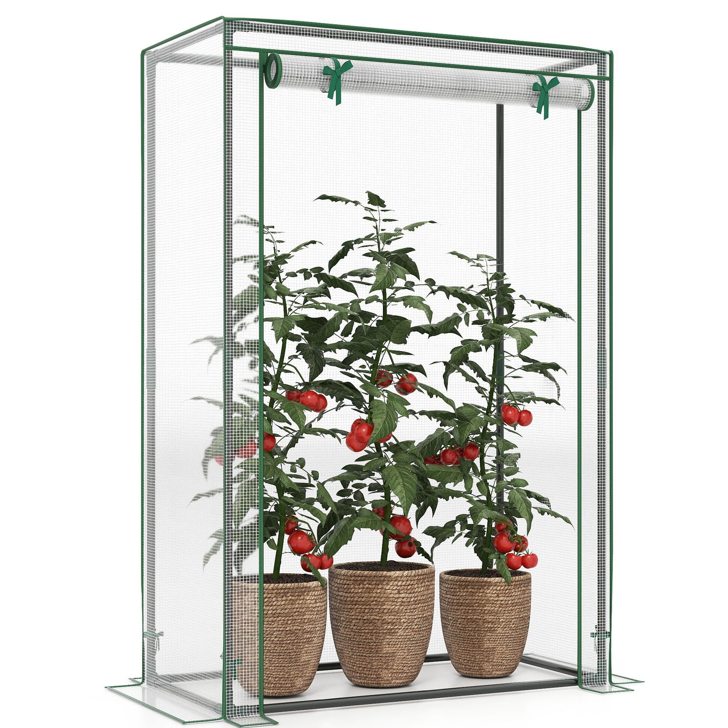 Portable Mini Greenhouse with Roll-Up Zippered Door-Green