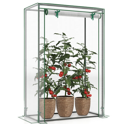 Portable Mini Greenhouse with Roll-Up Zippered Door-Green