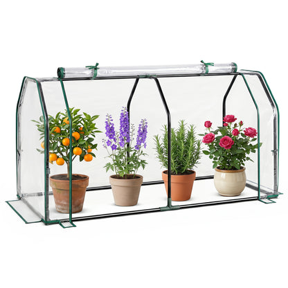 Green outdoor portable mini greenhouse with PE cover and zippered door for vegetable gardening, by Direct Wilsons Home Store.