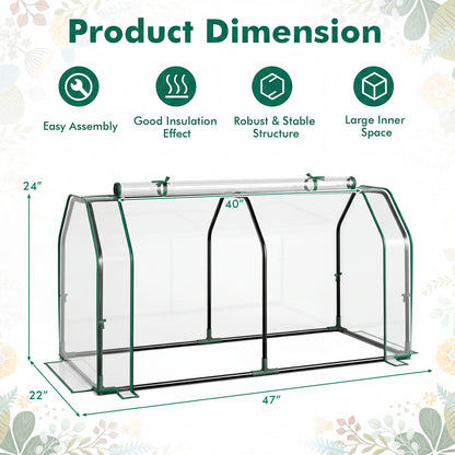 Portable mini green greenhouse with PE cover and zippered door, ideal for vegetable gardening in outdoor spaces.