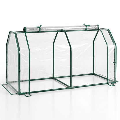 Portable Mini Greenhouse  Small Garden Greenhouse with PE Cover and Zippered Roll-up Door for Vegetables-Green