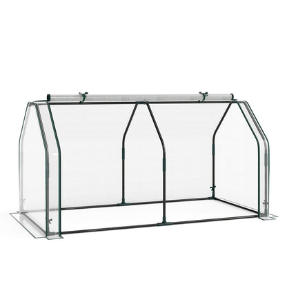Portable Mini Greenhouse  Small Garden Greenhouse with PE Cover and Zippered Roll-up Door for Vegetables-Green