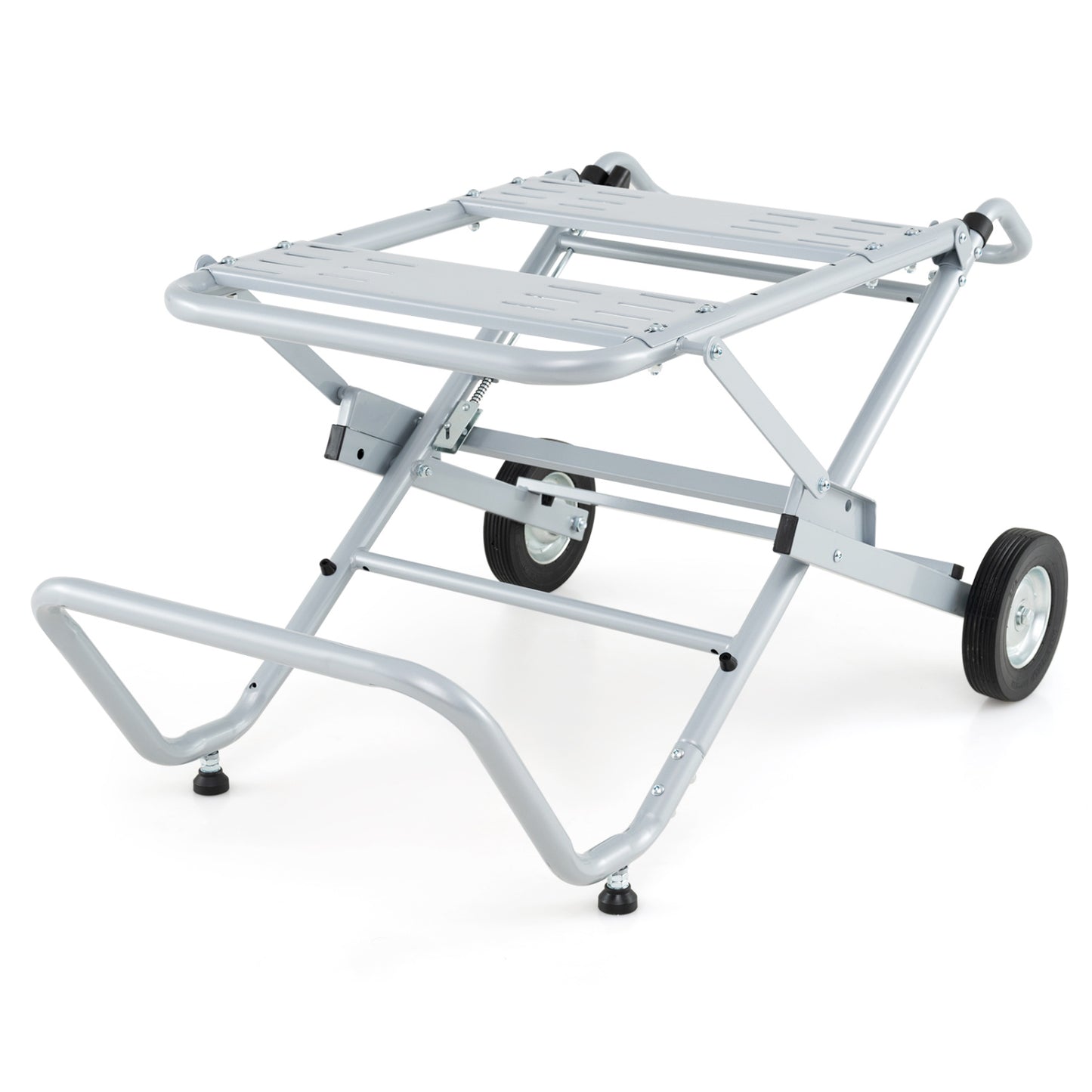 Portable Table Saw Stand Rolling Foldable Heavy Duty Metal Base with 8-Inch Rubber Wheels-Silver