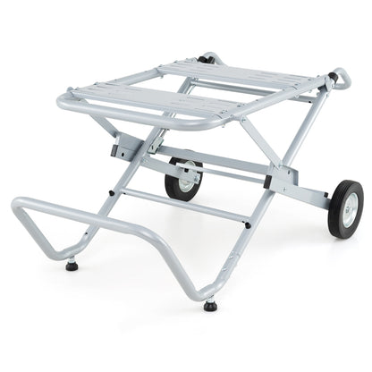 Portable Table Saw Stand Rolling Foldable Heavy Duty Metal Base with 8-Inch Rubber Wheels-Silver