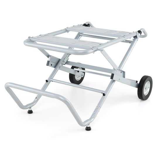 Portable Table Saw Stand Rolling Foldable Heavy Duty Metal Base with 8-Inch Rubber Wheels-Silver