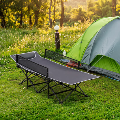 Portable Travel Toddler Cot Bed with Guardrail for Outdoor Indoor-Gray