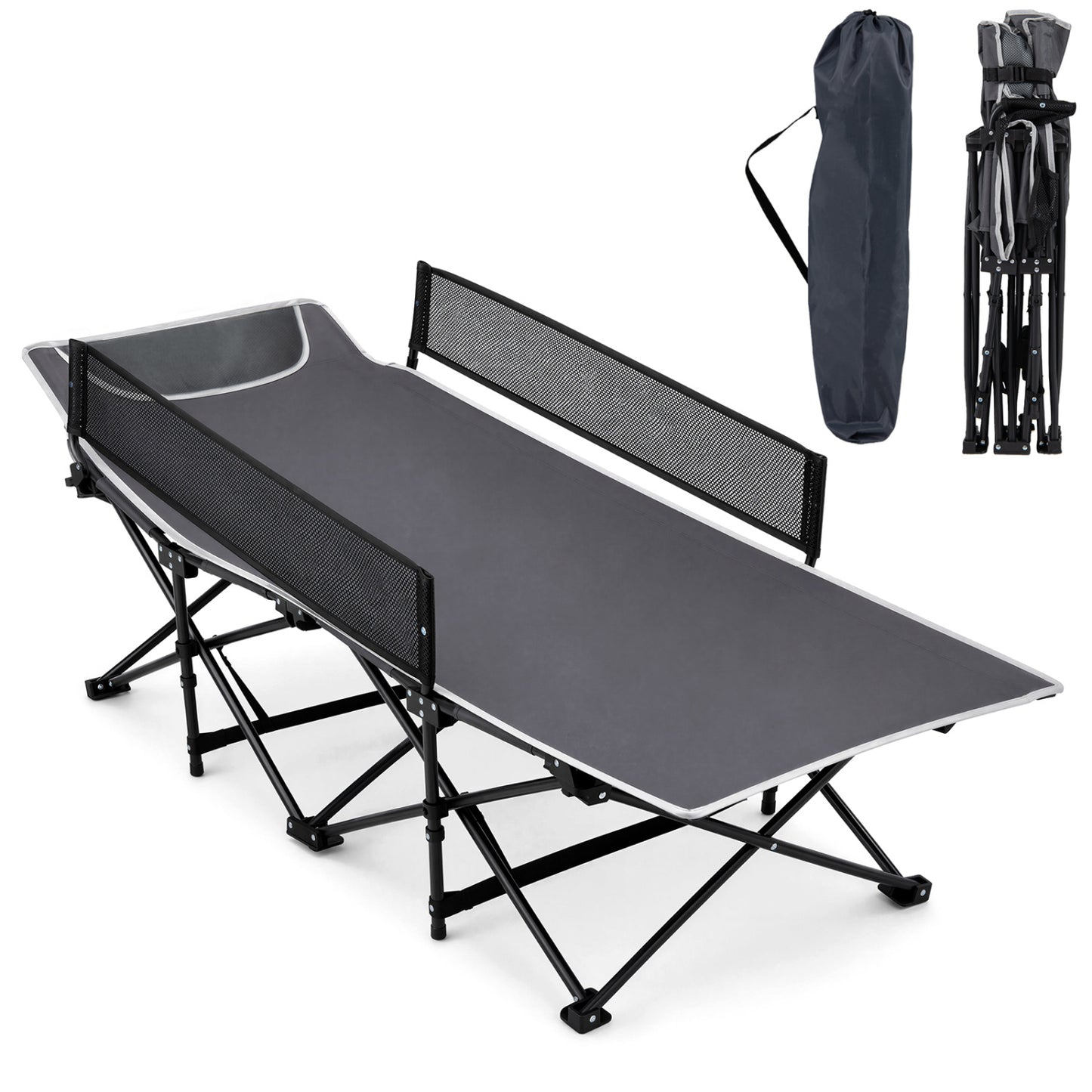 Portable Travel Toddler Cot Bed with Guardrail for Outdoor Indoor-Gray