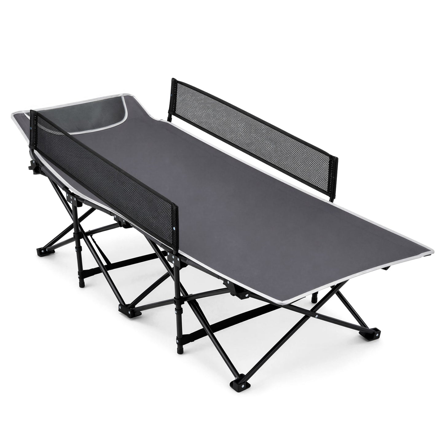 Portable Travel Toddler Cot Bed with Guardrail for Outdoor Indoor-Gray