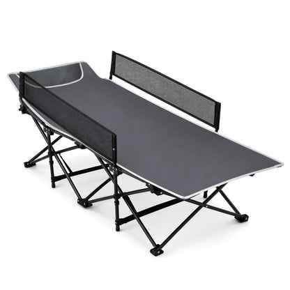Portable Travel Toddler Cot Bed with Guardrail for Outdoor Indoor-Gray