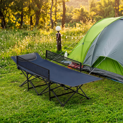 Portable Travel Toddler Cot Bed with Guardrail for Outdoor Indoor-Gray
