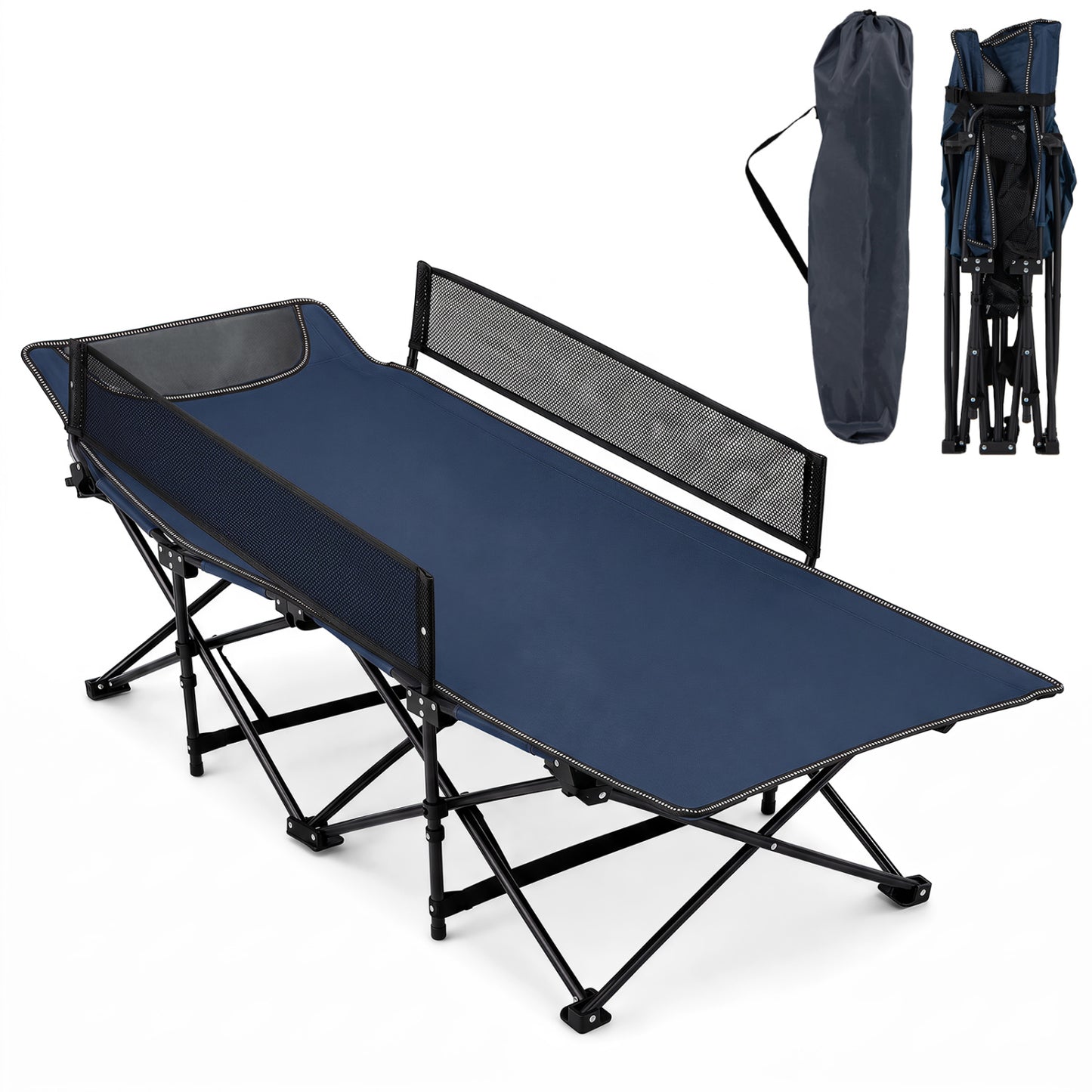 Portable Travel Toddler Cot Bed with Guardrail for Outdoor Indoor-Gray