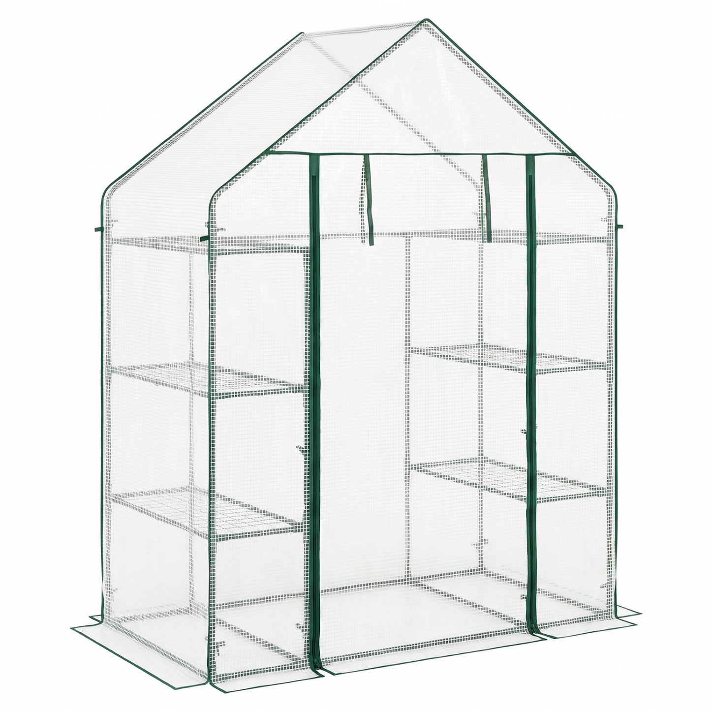 Portable Walk-in Greenhouse with 3 Tiers and 6 Shelves-White