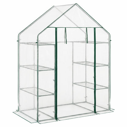 Portable Walk-in Greenhouse with 3 Tiers and 6 Shelves-White