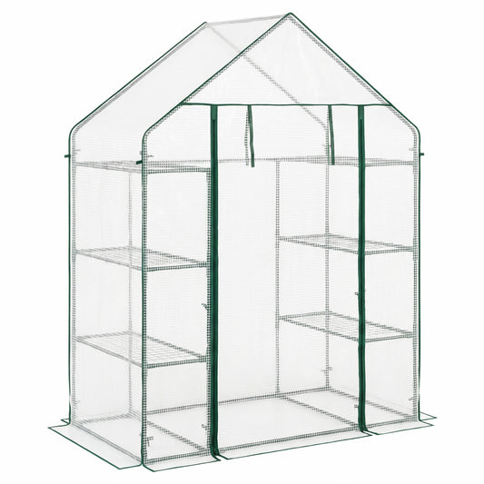 Portable Walk-in Greenhouse with 3 Tiers and 6 Shelves-White