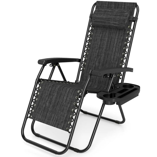 Portable Zero Gravity Chairs with Cup Holder Trays and Backrest-Gray