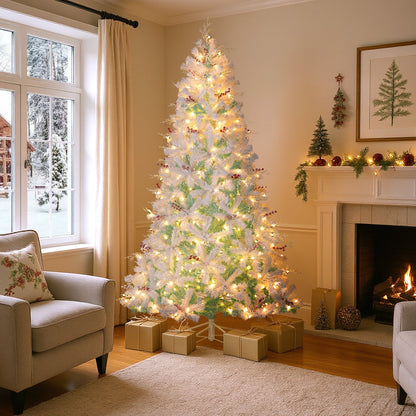 Pre-Lit Artificial Christmas Tree with Snow Flocked Branch Tips-S