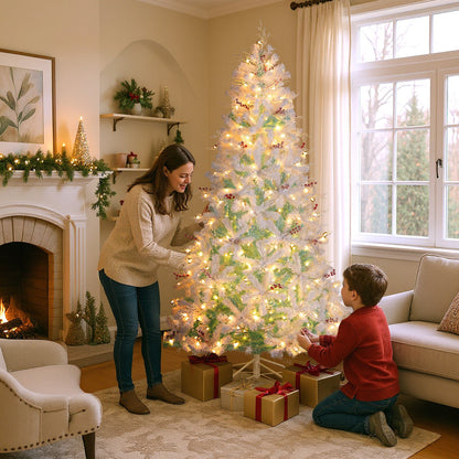 Pre-Lit Artificial Christmas Tree with Snow Flocked Branch Tips-S