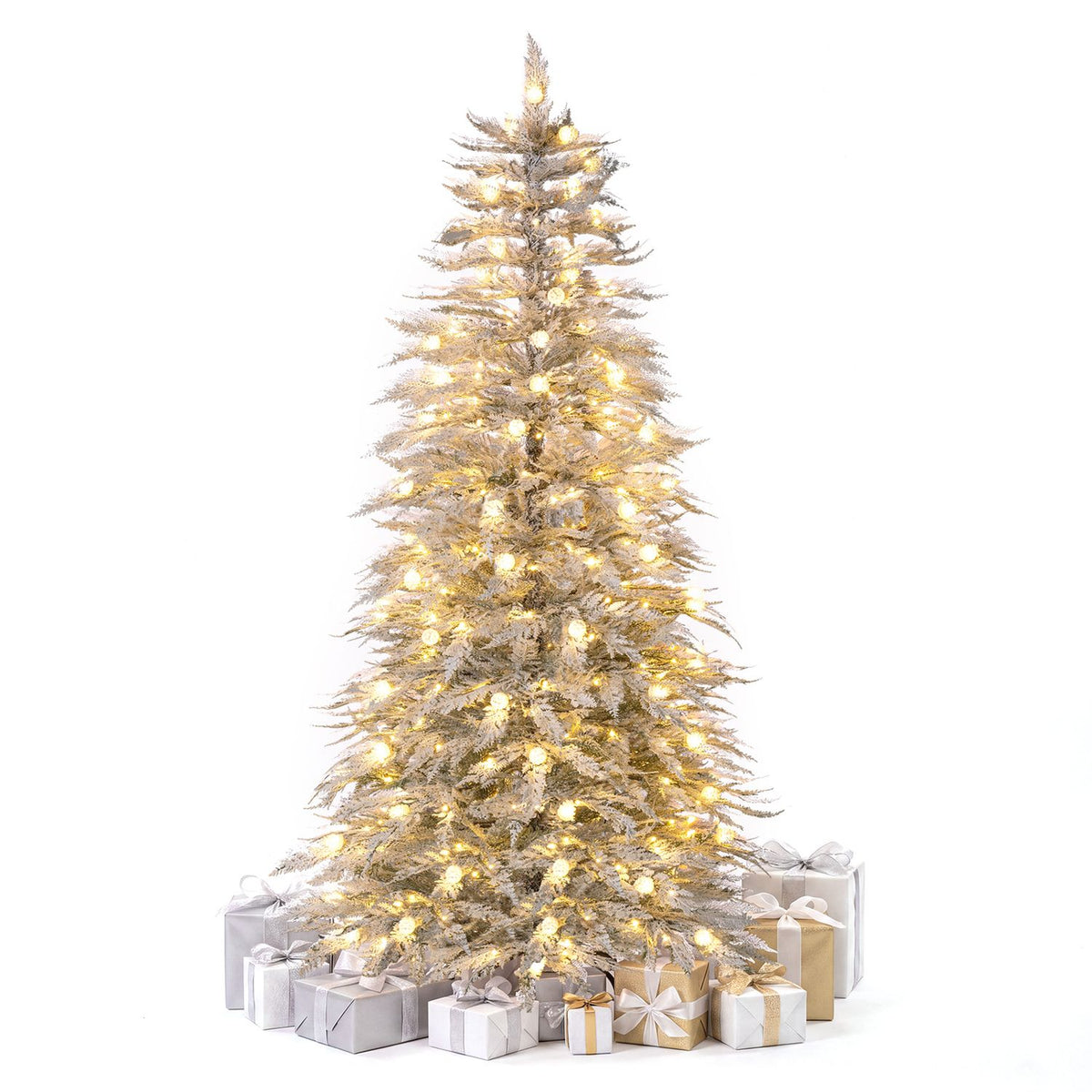Pre-Lit Artificial Christmas Tree with 280/350/440 Warm White LED Lights and 8-Mode-6FT