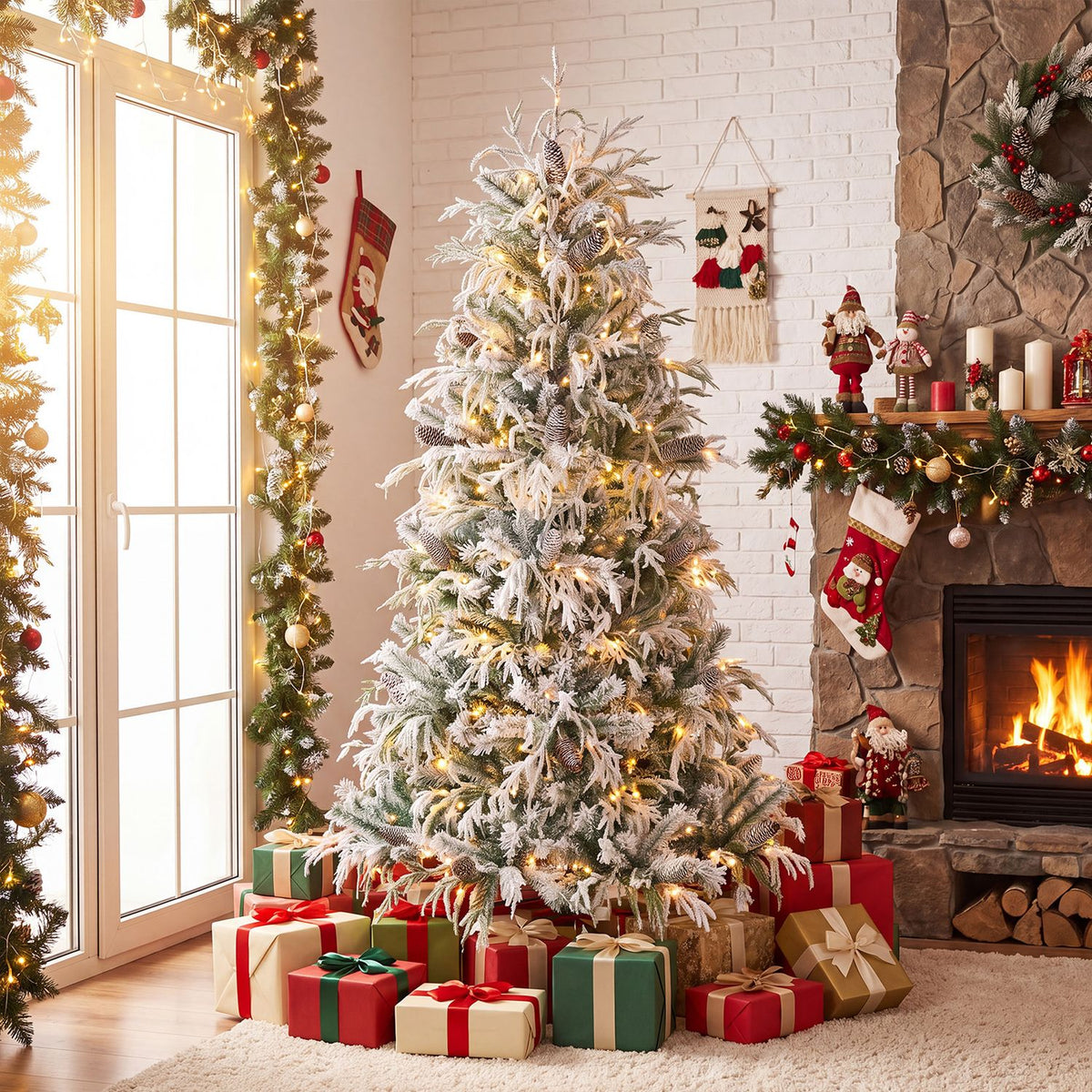 6-foot pre-lit artificial Christmas tree with warm white LED lights, featuring realistic branches for holiday decorating.