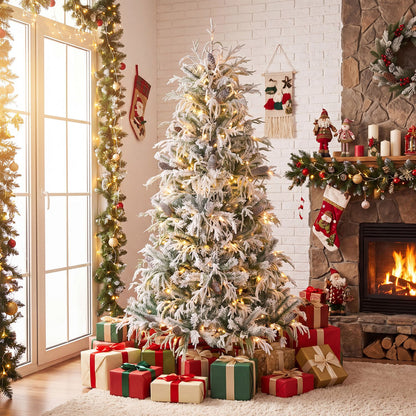 6-foot pre-lit artificial Christmas tree with warm white LED lights, featuring realistic branches for holiday decorating.