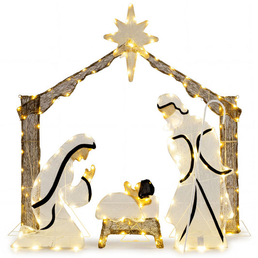 Pre-lit artificial crystal Holy Family Christmas decoration with warm white LED lights, holiday decor for festive displays.