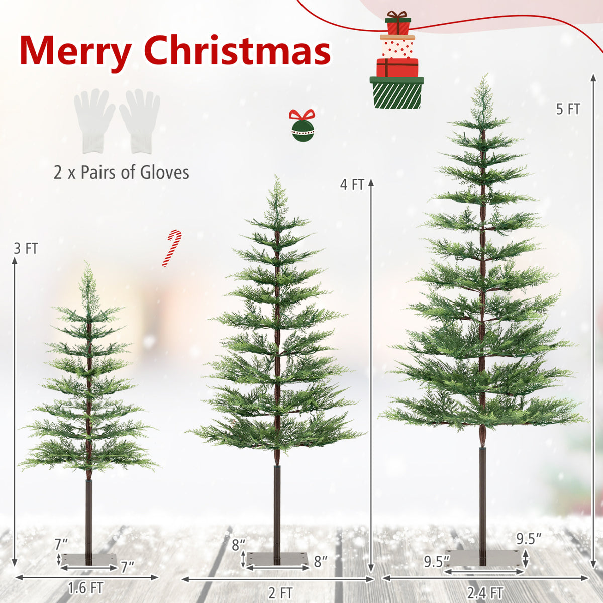 Pre-Lit Cypress Christmas Tree Set of 3 with 75 + 142 + 226 PE Branch Tips and 50 + 70 + 100 LED Lights