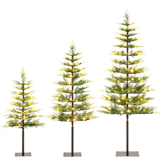 Pre-Lit Cypress Christmas Tree Set of 3 with 75 + 142 + 226 PE Branch Tips and 50 + 70 + 100 LED Lights