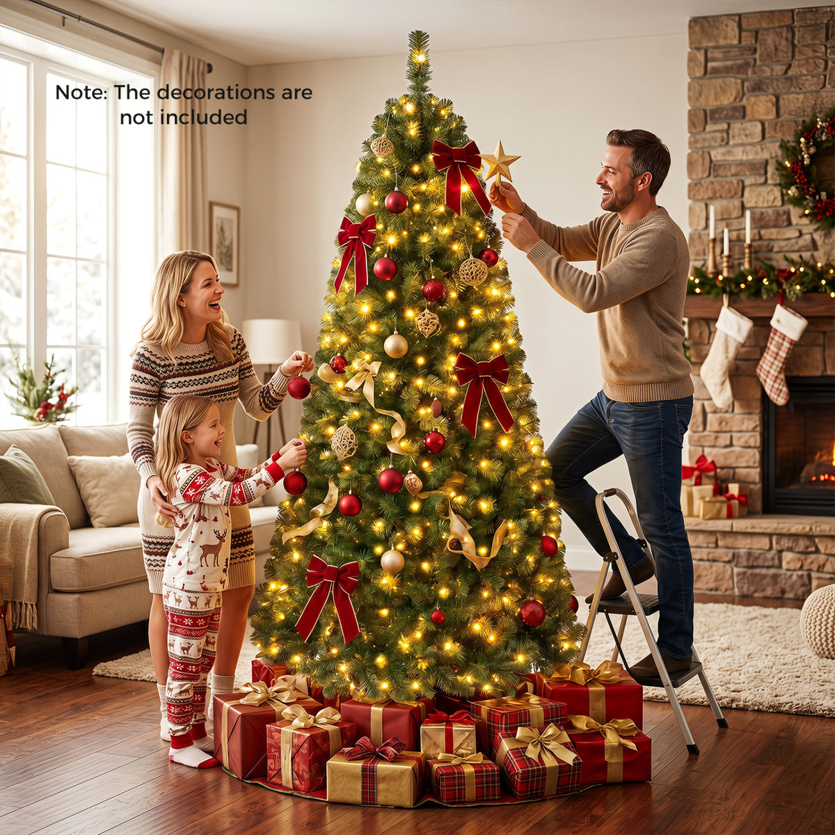 7-foot pre-lit green artificial Christmas tree with full branch tips, from Wilsons Home Store, holiday decor for festive celebrations.