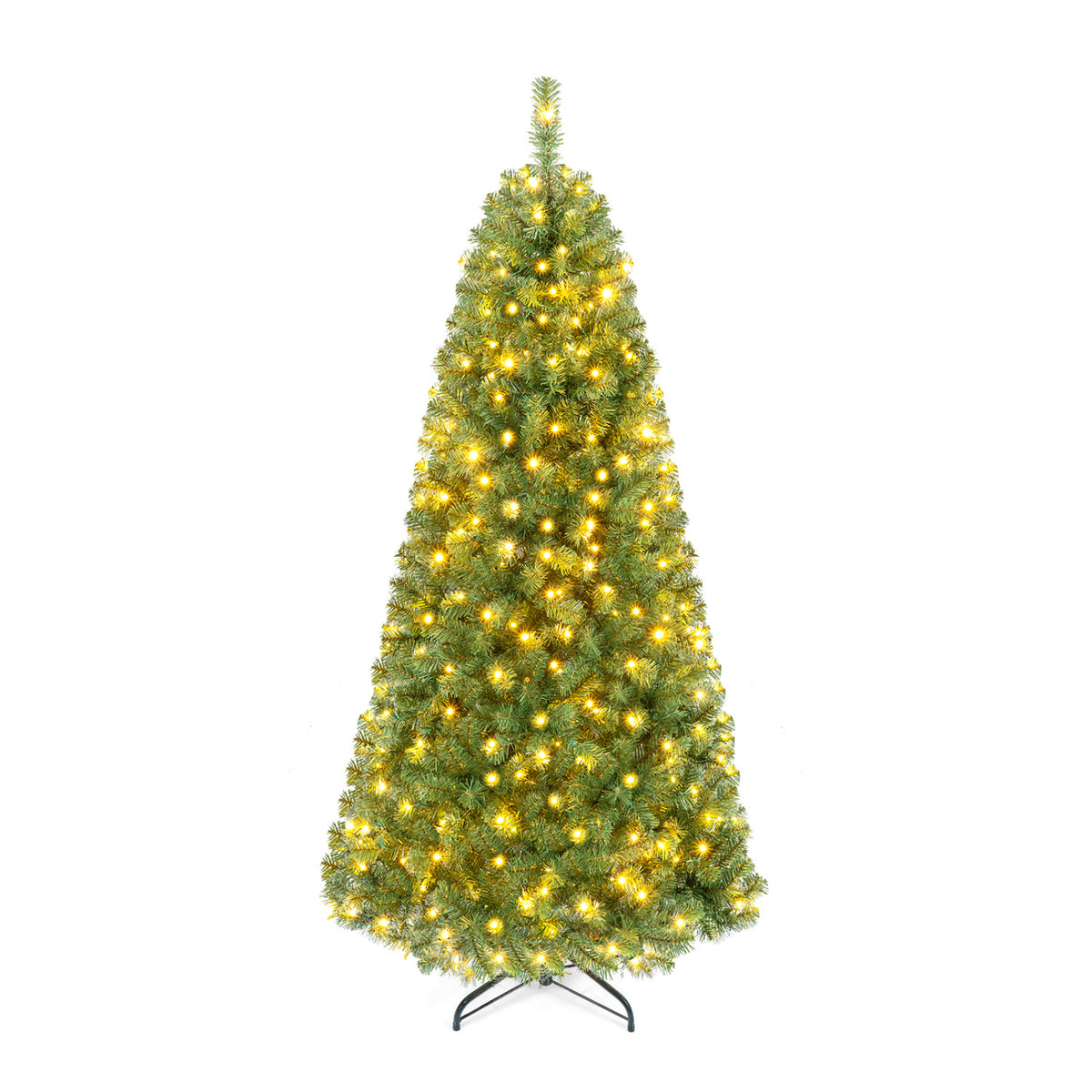 7-foot pre-lit green artificial Christmas tree with full branch tips, ideal for holiday decor, by Wilsons Home Store.