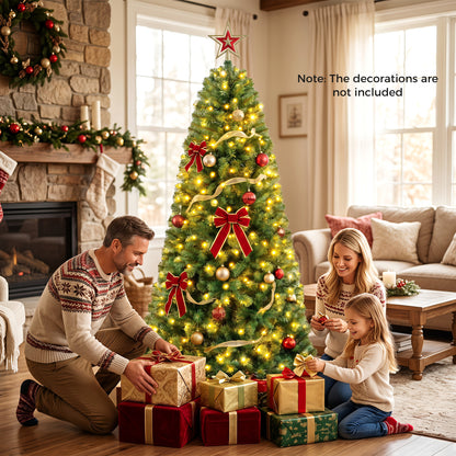 Pre-Lit Green Artificial Christmas Tree with Full Branch Tips-6 Feet