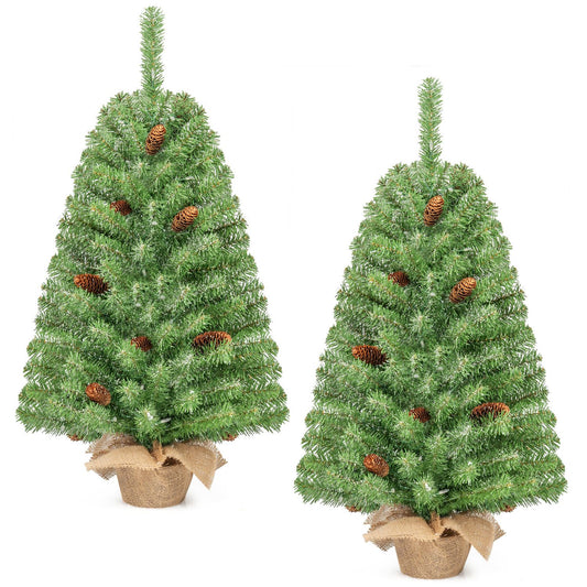 Two 3-foot pre-lit mini Christmas trees with warm white LED lights and timer, perfect holiday decor by Wilsons Home Store