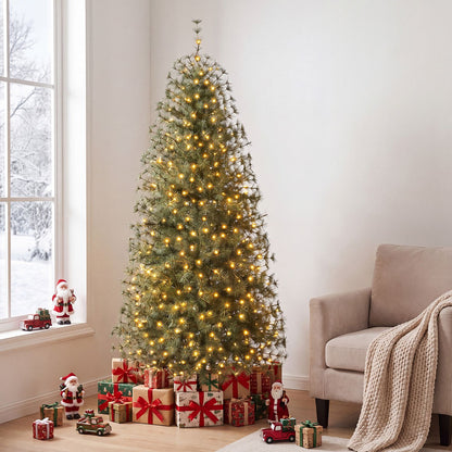 Pre-Lit Pine Christmas Tree with 225 Warm White LED Lights and 8-Mode for Holiday Home Decoration-6 ft