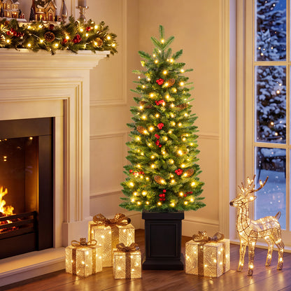 Pre-Lit Potted Artificial Christmas Tree with 100/150/200 Warm White LED Lights-4FT