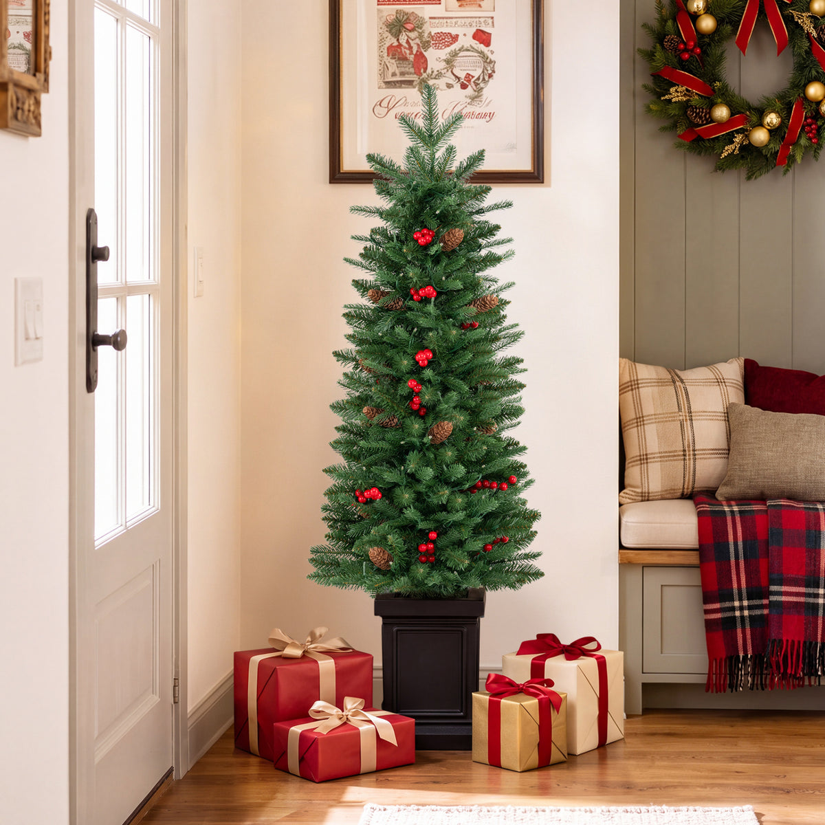 Pre-Lit Potted Artificial Christmas Tree with 100/150/200 Warm White LED Lights-4FT