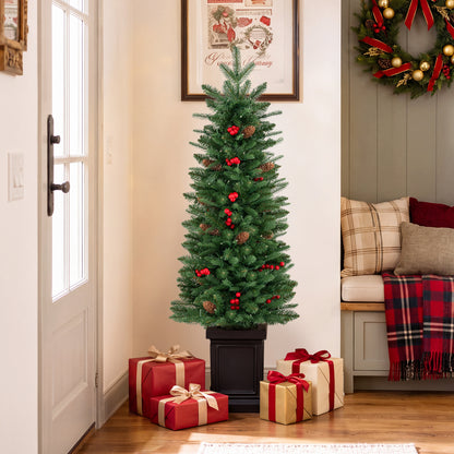 Pre-Lit Potted Artificial Christmas Tree with 100/150/200 Warm White LED Lights-4FT