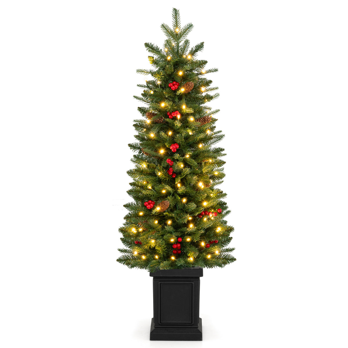 Pre-Lit Potted Artificial Christmas Tree with 100/150/200 Warm White LED Lights-4FT