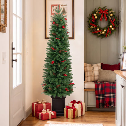 Pre-Lit Potted Artificial Christmas Tree with 100/150/200 Warm White LED Lights-5FT