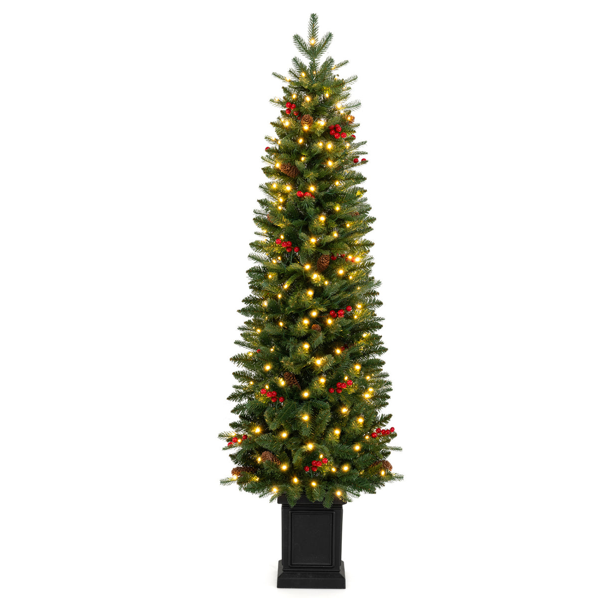 Pre-Lit Potted Artificial Christmas Tree with 100/150/200 Warm White LED Lights-5FT