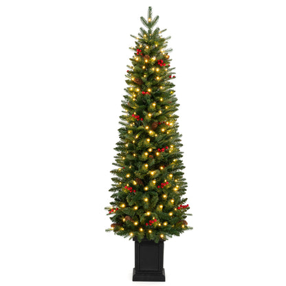 Pre-Lit Potted Artificial Christmas Tree with 100/150/200 Warm White LED Lights-5FT